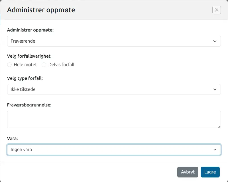 Administrer oppmøte