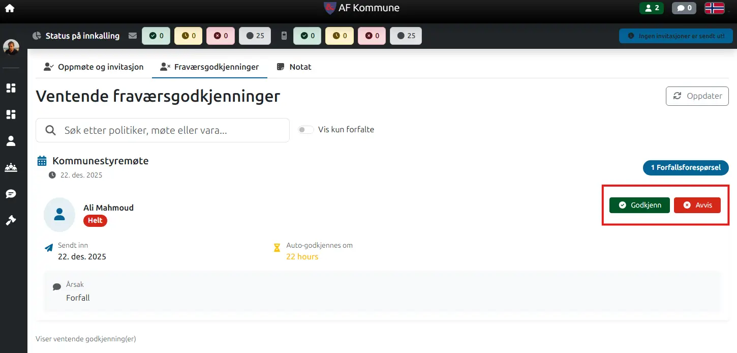 Godkjenne/avvise forfall