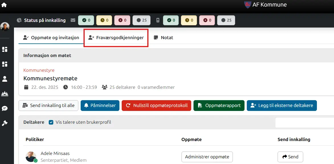 Fanen: Fraværsgodkjenning